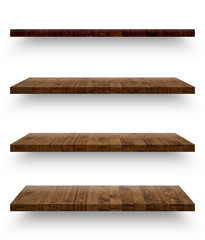 Wall Mural - Wooden shelf template set isolated on white background with clipping path