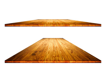 Wall Mural - Empty dining table vintage style with clipping path in perspective view for product placement or montage with focus to table. Wooden board surface.