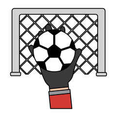 Canvas Print - hand holding soccer ball goal vector illustration