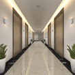 3d rendering modern luxury wood and tile hotel corridor