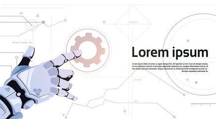Robotic Hand Touch Gear Icon Technical Support Service And Artificial Intelligence Concept Flat Vector Illustration