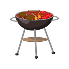 Barbecue party grill with steaks, cutlets, sausages cartoon vector Illustration