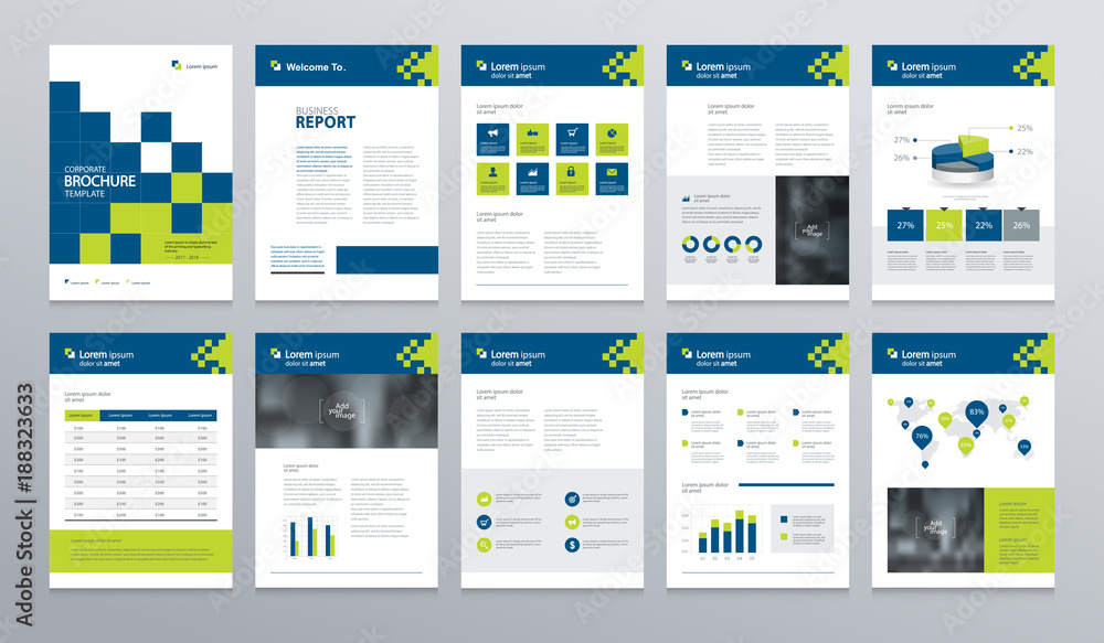 business company profile ,annual report , brochure , flyer, presentations,magazine,and book  layout template, with page cover design and  info chart element. vector a4 size for editable. - obrazy, fototapety, plakaty 