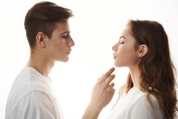 Portrait of young man and his girlfriend. Some people believe that first love would not last forever. Who cares. Maybe we do not need to think about future and enjoy present