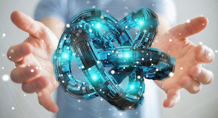 Fototapete - Businessman using futuristic torus textured object 3D rendering