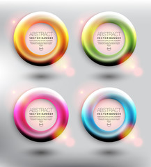Wall Mural - Abstract vector banner set of 4. Round banners in 4 different colors. Frames with shiny lights. Isolated on the light background. Each item contains space for own text. Vector illustration. Eps 10.