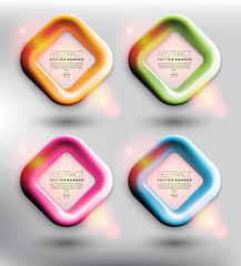 Wall Mural - Abstract vector web banner set of 4. Rounded rectangle banners in 4 different colors. Square frames. Isolated on the light panel. Each item contains space for own text. Vector illustration. Eps 10.