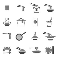 Canvas Print - Noodle Signs Black Thin Line Icon Set. Vector