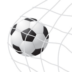 Poster - Realistic Detailed 3d Soccer Ball Hitting on Net. Vector