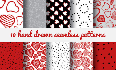 Wall Mural - Hand Drawn Heart Seamless Pattern