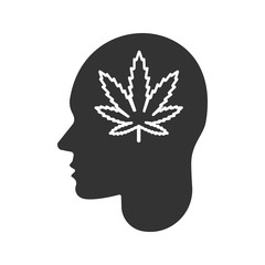 Sticker - Human head with marijuana leaf glyph icon