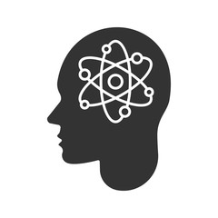 Poster - Human head with atom inside glyph icon