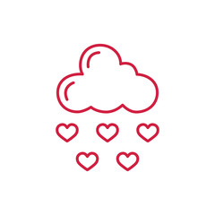 Wall Mural - cloud and rain of hearts thin line red icon