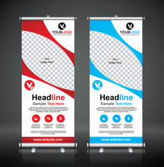 Wall Mural - Roll up banner design template, vertical, abstract background, pull up design, modern x-banner, rectangle size. 