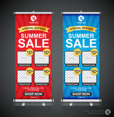 Wall Mural - Roll up banner design template, vertical, abstract background, pull up design, modern x-banner, rectangle size. 