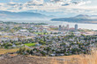 Downtown Kelowna in autumn viewed from Knox Mountain with Okanagan Lake and William R. Bennett bridge in distance