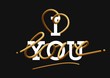 © Olha - I love you creative gold lettering Glossy blended letters. 3D bubble font. interlaced text.