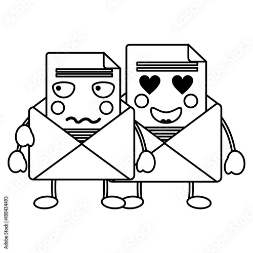 Kawaii Pair Email Envelope Cartoon Characters Vector Illustration Outline Design Buy This Stock Vector And Explore Similar Vectors At Adobe Stock Adobe Stock