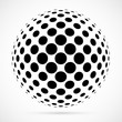 White 3D vector halftone sphere.Dotted spherical background.Logo template with shadow.Circle dots isolated on the white background.