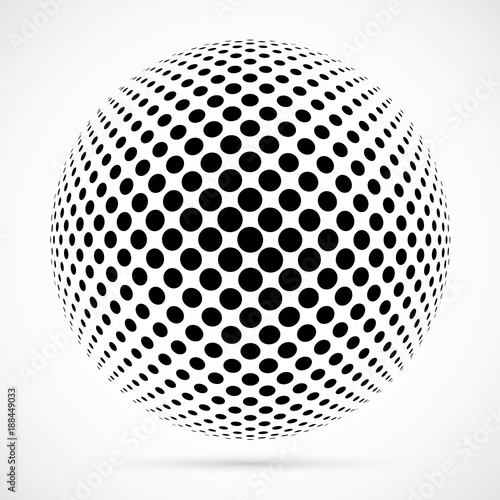 White 3D vector halftone sphere.Dotted spherical background.Logo template wit...