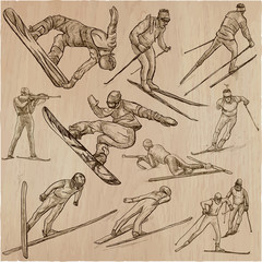 Canvas Print - Winter Sport. Skiing and snowboarding. An hand drawn pack.