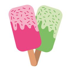 Sticker - two ice cream stick cold sweet dessert vector illustration