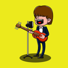 Singer Sing A Song With Electric Guitars Cartoon Vector