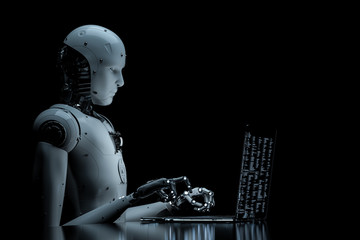 robot with glass laptop