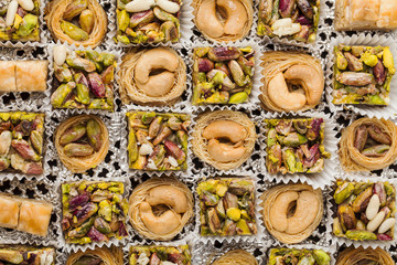 Handmade baklava, traditional turkish pastry