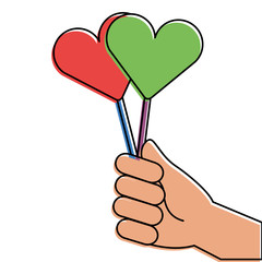 Canvas Print - hand holding lollipop sweet candy vector illustration