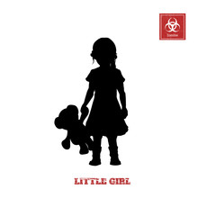 Black Silhouette Of Little Girl On White Background. Character For Computer Game Or Thriller. Vector Illustration