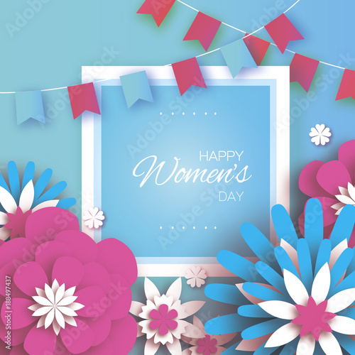 Pink Blue Happy Womens Mothers Day 8 March Floral