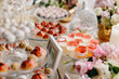 Closeup shot of a wedding candy bar decoration elements