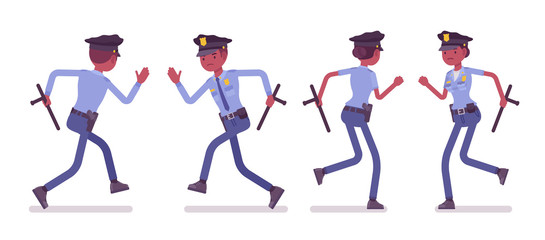 Wall Mural - Young black police officers running