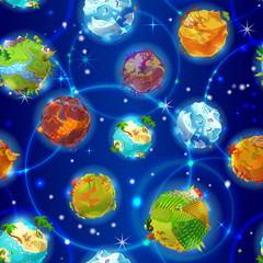 Poster - Cartoon Earth Planets Seamless Pattern