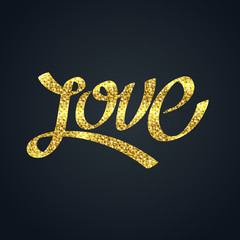 Wall Mural - Gold glitter of love calligraphy and lettering, valentine's day and romance concept