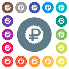 Poster - Ruble sticker flat white icons on round color backgrounds