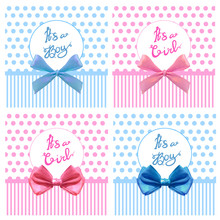 VECTOR Cute It's Boy Girl Cards With Realistic Bows