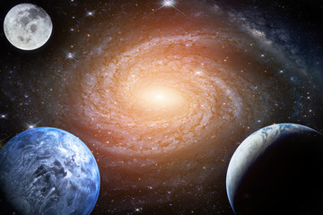 Wall Mural - landscape galaxy. planet, earth, moon view from space with milky way galaxy. (elements of this image