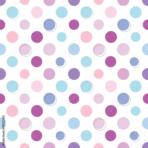 wzor-polka-dots-grochy-biale-tlo-niebieskie-rozowe-bordowe-kropki
