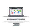 Schedule and agenda week calendar. Time planner for business and routine tasks. Web browser with app for scheduling weekly activity. Time schedule management. Line vector trendy illustration banner.