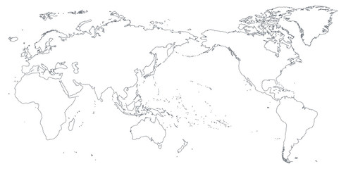 Poster - World Map Outline Contour Silhouette - Asia in Center