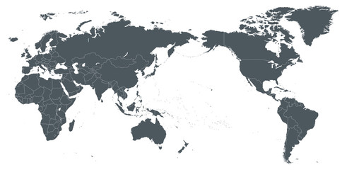 Poster - World Map Outline Contour Silhouette Borders - Asia in Center