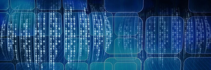 Wall Mural - code binary interface and blue background