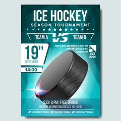 Canvas Print - Ice Hockey Poster Vector. Banner Advertising. A4 Size. Sport Event Announcement. Winter Game, League Design. Championship Illustration