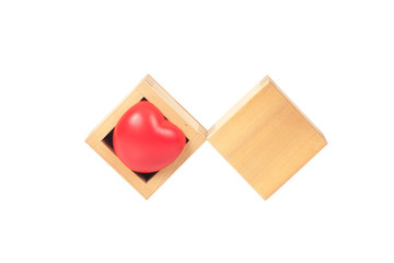 Wall Mural - Red heart in cube wood box ,Valentine concept.