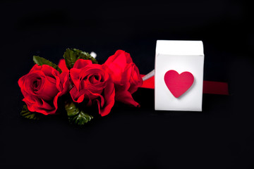 Wall Mural - Red rose in white paper box ,Valentine concept.