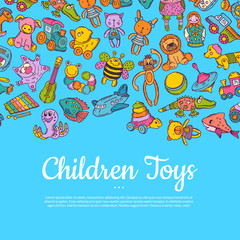 Wall Mural - vector hand drawn colored children or kid toys illustration
