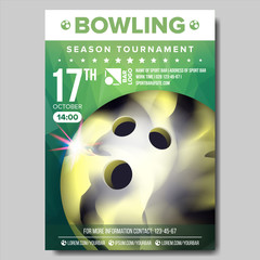 Canvas Print - Bowling Poster Vector. Sport Event Announcement. Banner Advertising. Professional League. Vertical Sport Invitation Template. Event Label Illustration