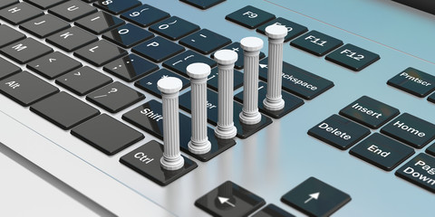 Poster - Five classical pillars on a computer keyboard. 3d illustration